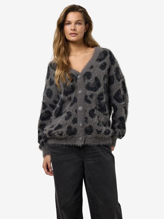 Noisy May Modische Strickjacke mit Animal-Muster und Knöpfen – Grau-Schwarz, Bild 5