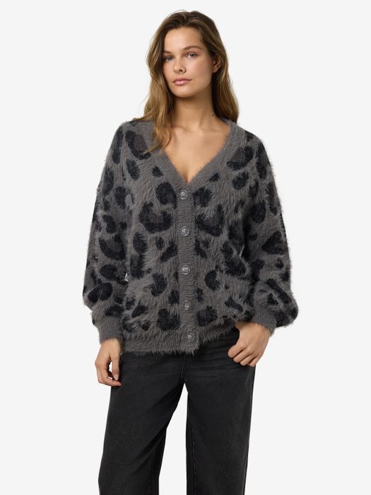 Noisy May Modische Strickjacke mit Animal-Muster und Knöpfen – Grau-Schwarz, Bild 6