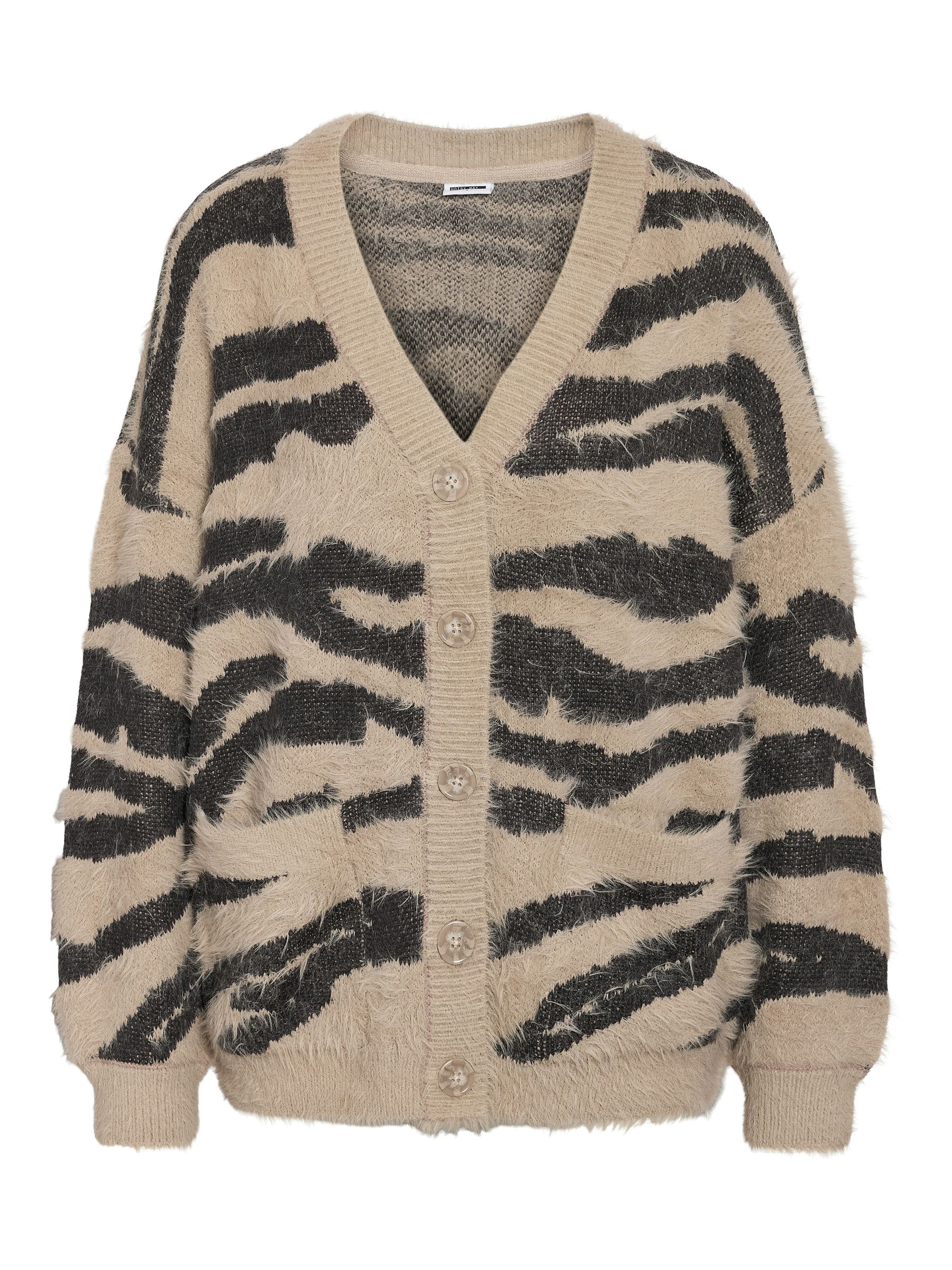 Noisy May Modische Strickjacke mit Animal-Muster und Knöpfen – Braun, Bild 1
