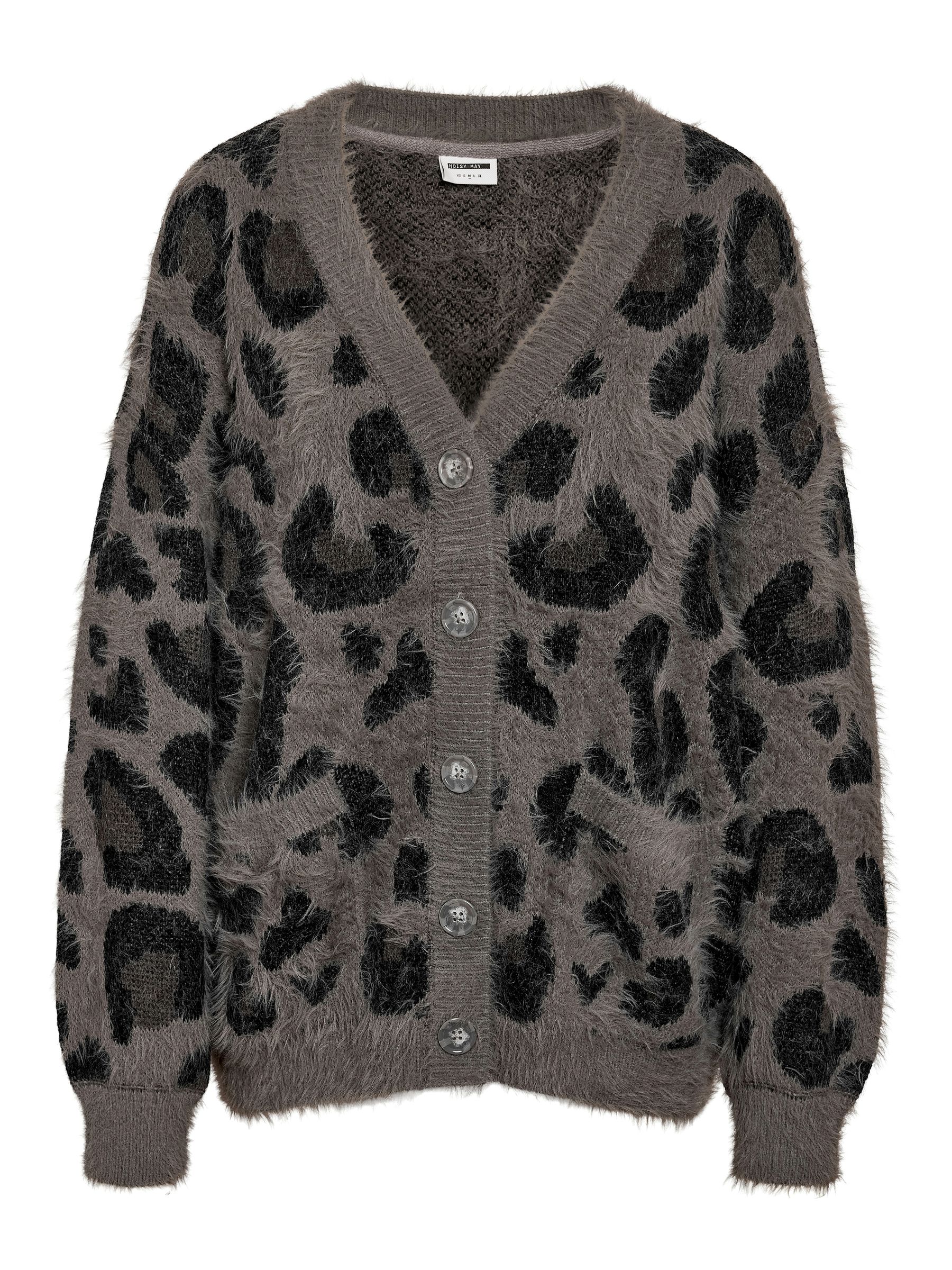 Noisy May Modische Strickjacke mit Animal-Muster und Knöpfen – Grau-Schwarz, Bild 1