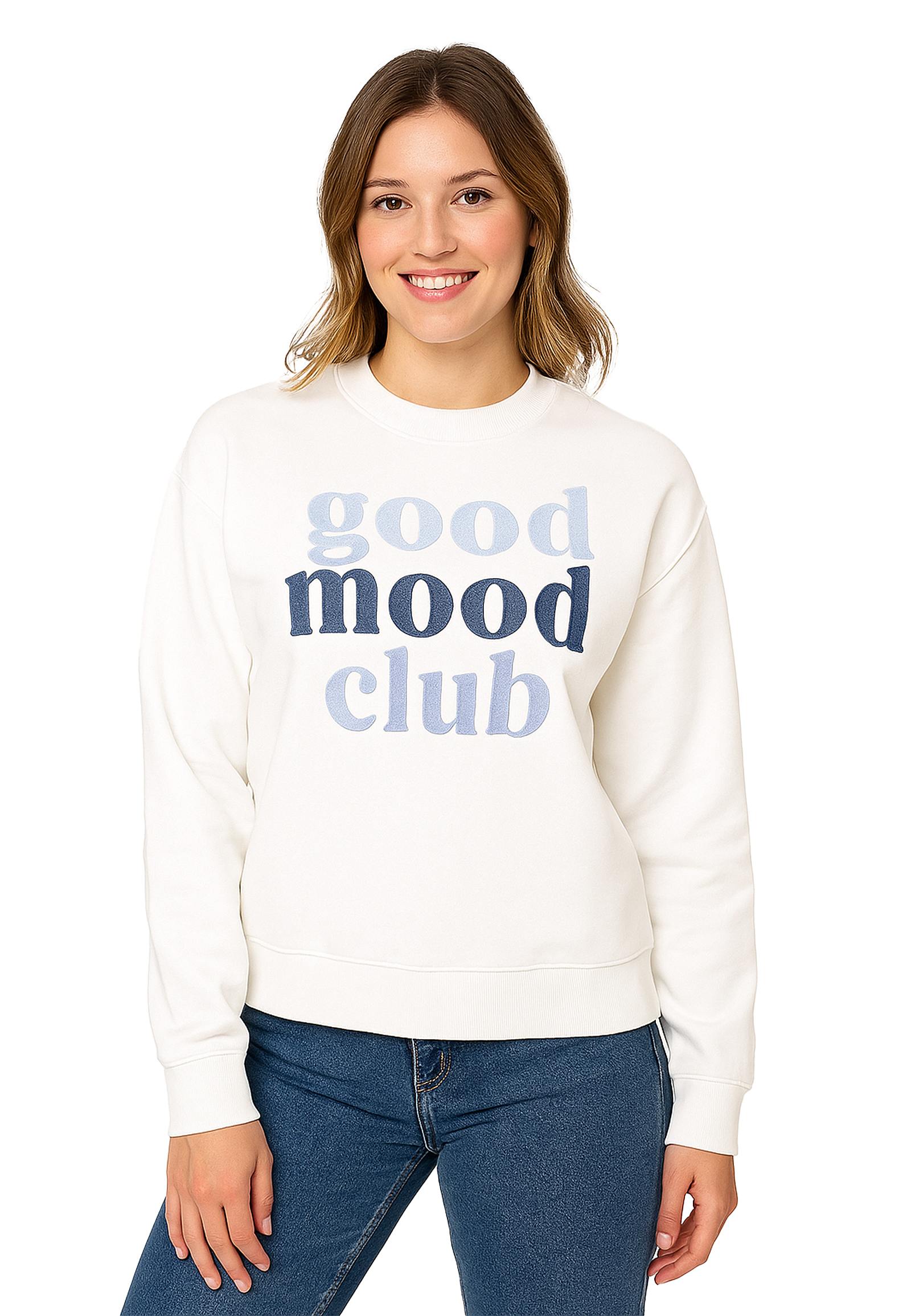 Pullover mit Schriftzug good mood club vorne Pullover mit Schriftzug good mood club vorne