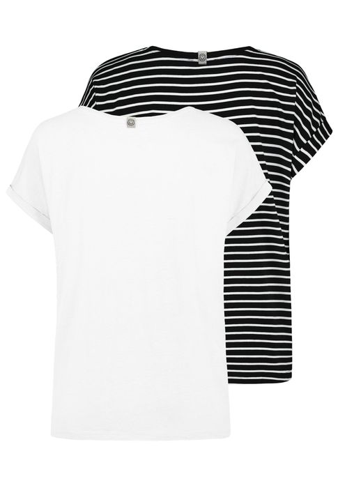 Sublevel Design T-Shirts 2er-Pack Knopfdetails Umschlagärmel – Weiß-Schwarz, Bild 9