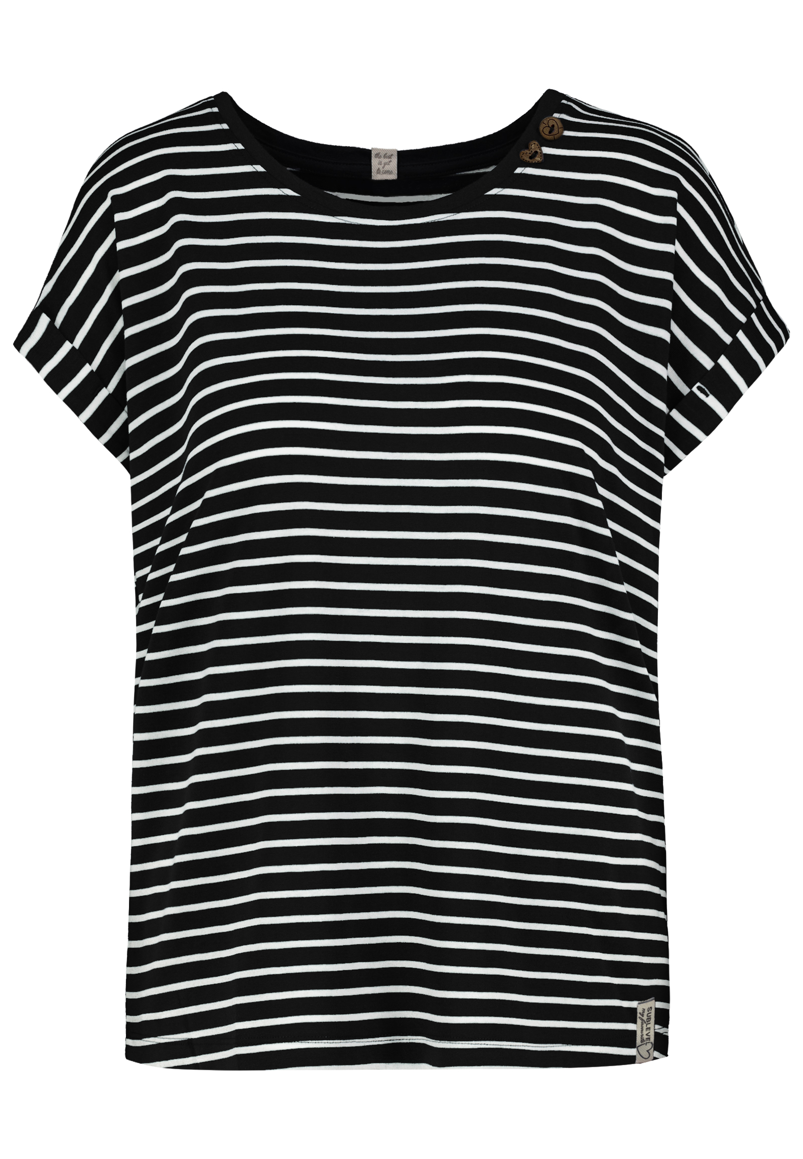 Sublevel Design T-Shirts 2er-Pack Knopfdetails Umschlagärmel – Weiß-Schwarz, Bild 2