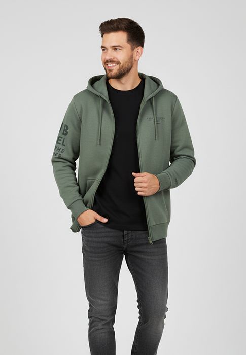 Sublevel Sweat Zip Hood mit urbanem Design und Schriftzug Details, Farbe: Grün