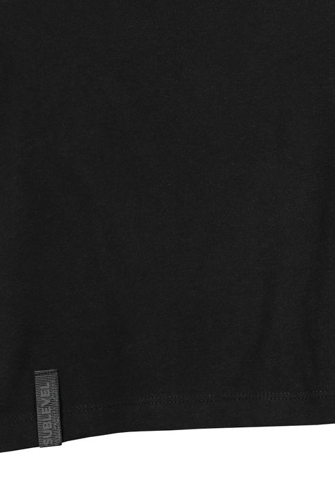 Lässiges S/S Rundhals T-Shirt mit Aufschrift und Rollsäumen, Farbe: Schwarz