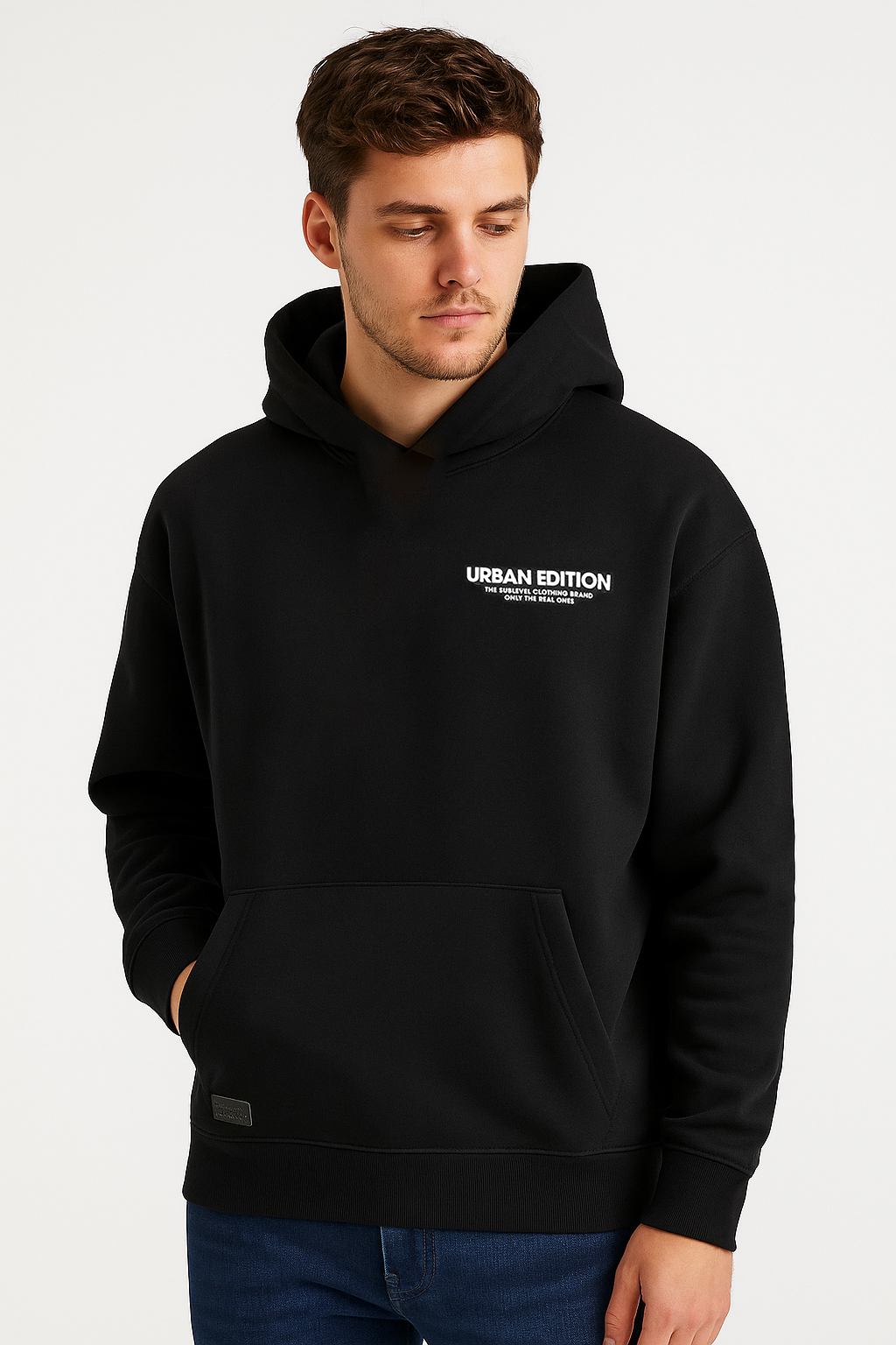 Hoodie mit Kapuze und Kängurutasche Schriftzug-Print hinten Hoodie mit Kapuze und Kängurutasche Schriftzug-Print hinten