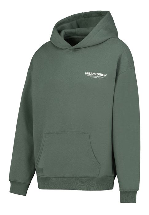 Hoodie mit Kapuze und Kängurutasche Schriftzug-Print hinten, Farbe: Grün