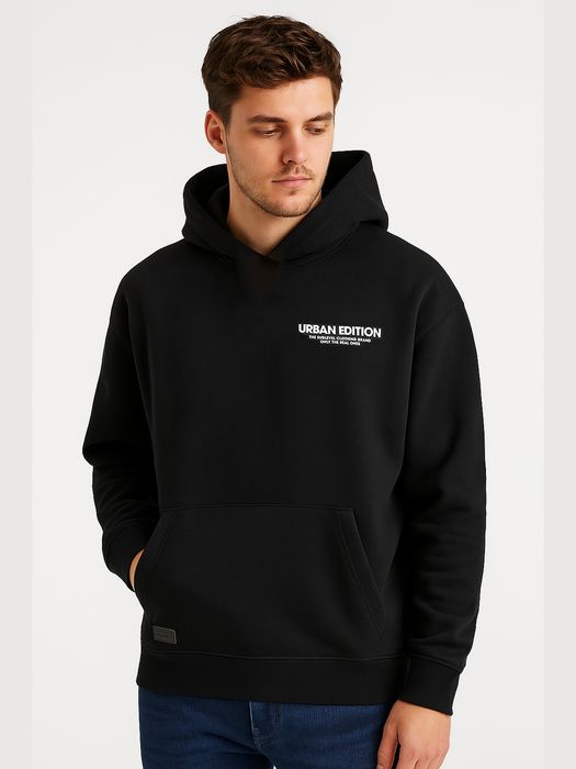 Sublevel Hoodie mit Kapuze und Kängurutasche Schriftzug-Print, Farbe: Schwarz