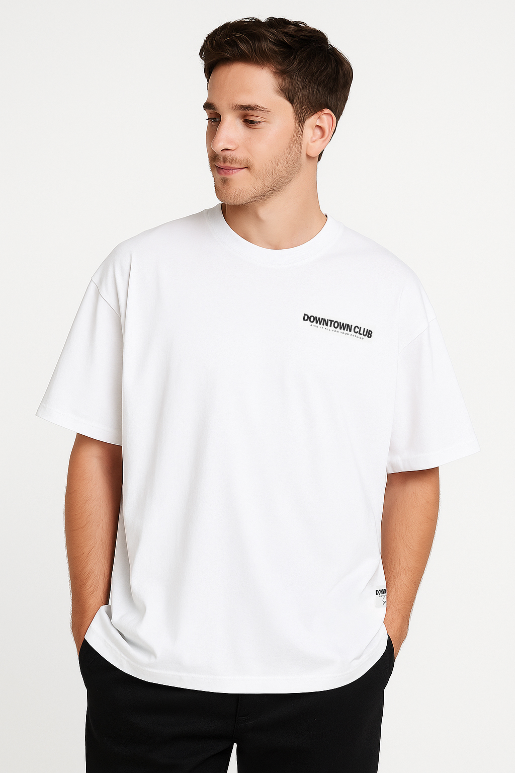 Oversized T-Shirt mit Downtown Club Logo Slogan Oversized T-Shirt mit Downtown Club Logo Slogan