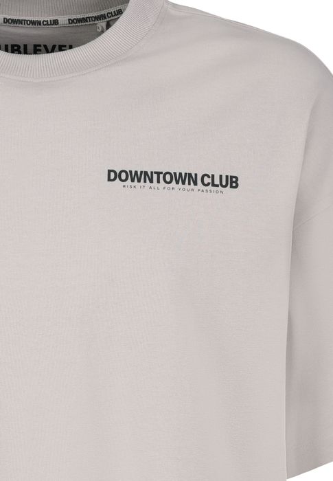 Sublevel Oversized T-Shirt mit Downtown Club Logo Slogan, Farbe: Beige-2