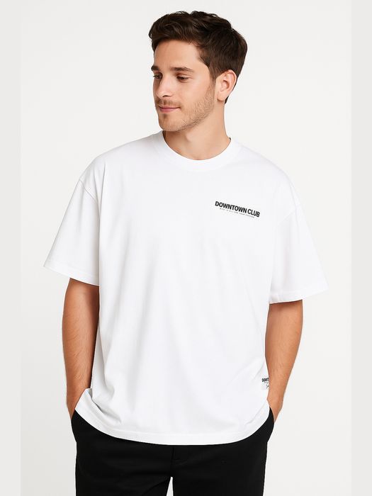 Sublevel Oversized T-Shirt mit Downtown Club Logo Slogan, Farbe: Weiß-3