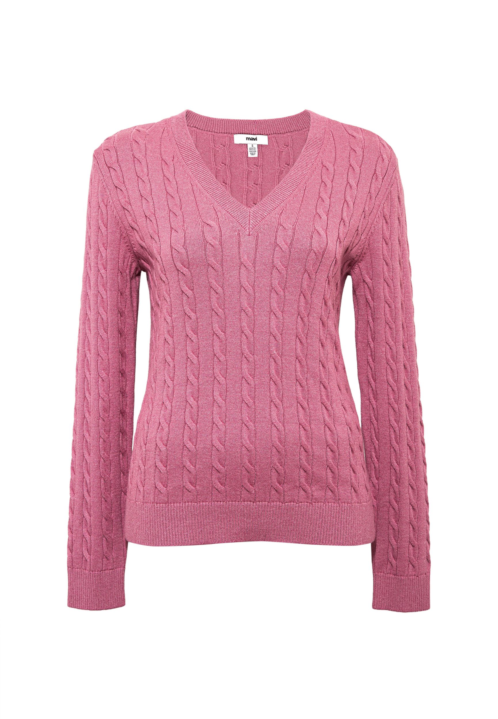 M1710340_70950_5.jpg Klassischer Zopfmuster Strickpullover mit V-Ausschnitt