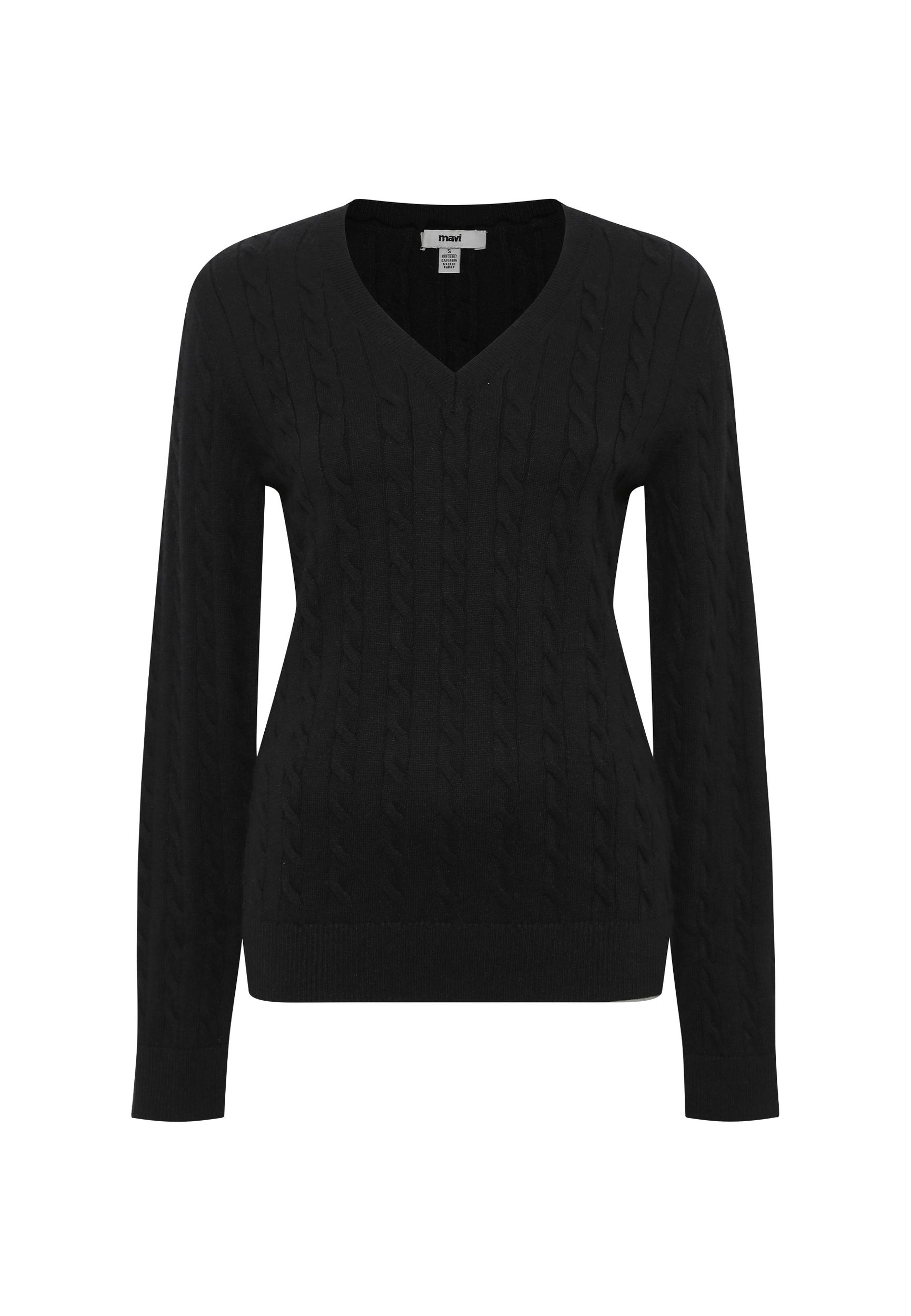 M1710340_900_5.jpg Klassischer Zopfmuster Strickpullover mit V-Ausschnitt