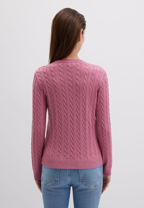 Mavi mavi Klassischer Zopfmuster Strickpullover mit V-Ausschnitt – Rosa, Bild 5