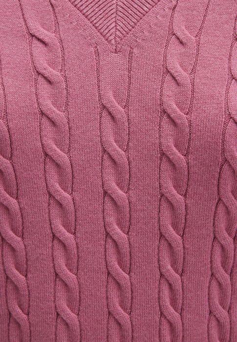 Mavi mavi Klassischer Zopfmuster Strickpullover mit V-Ausschnitt – Rosa, Bild 4