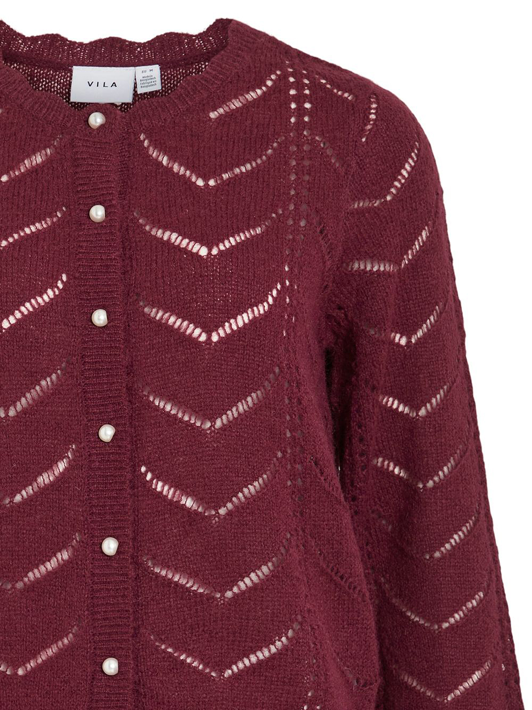 Vila Gestrickte Cardigan mit Zopfmuster und Zierknöpfen – Bordeaux, Bild 2