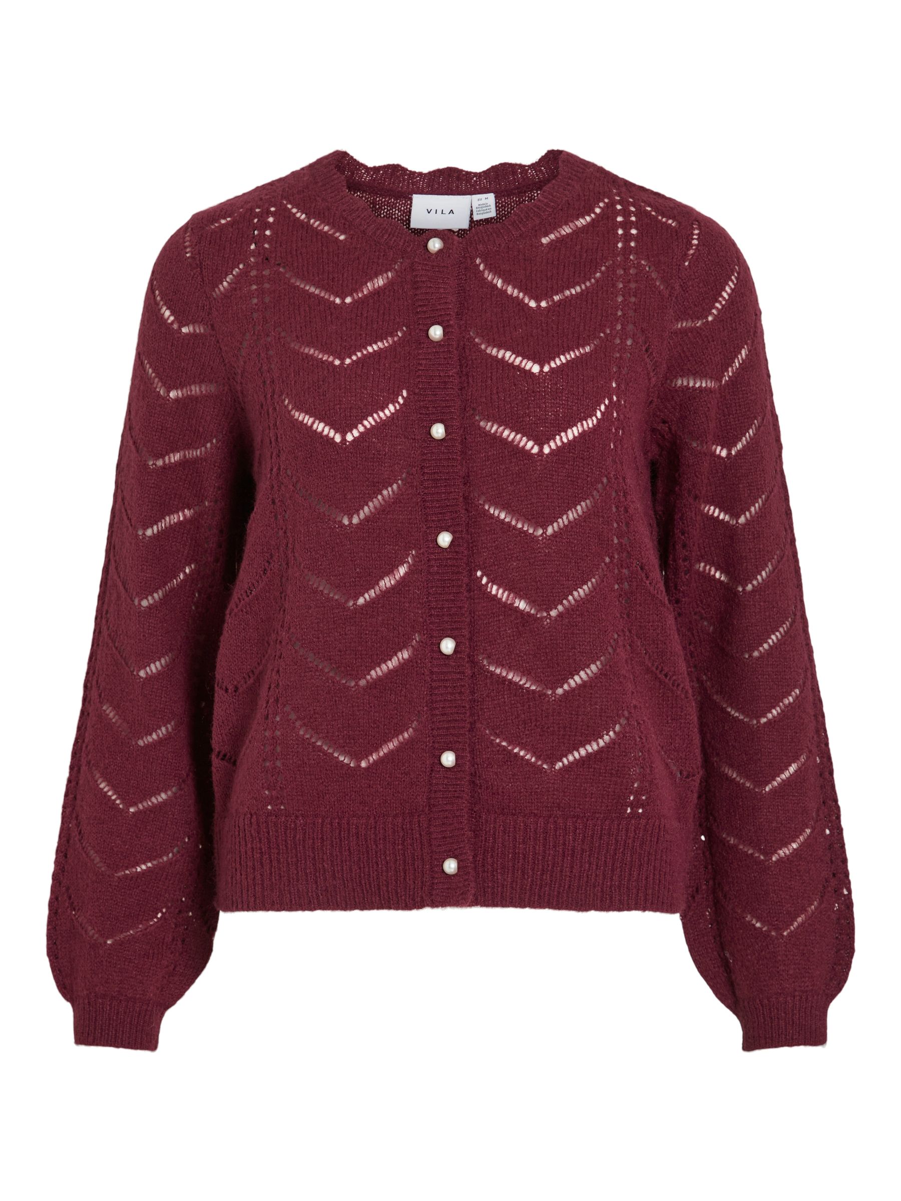 Vila Gestrickte Cardigan mit Zopfmuster und Zierknöpfen – Bordeaux, Bild 1