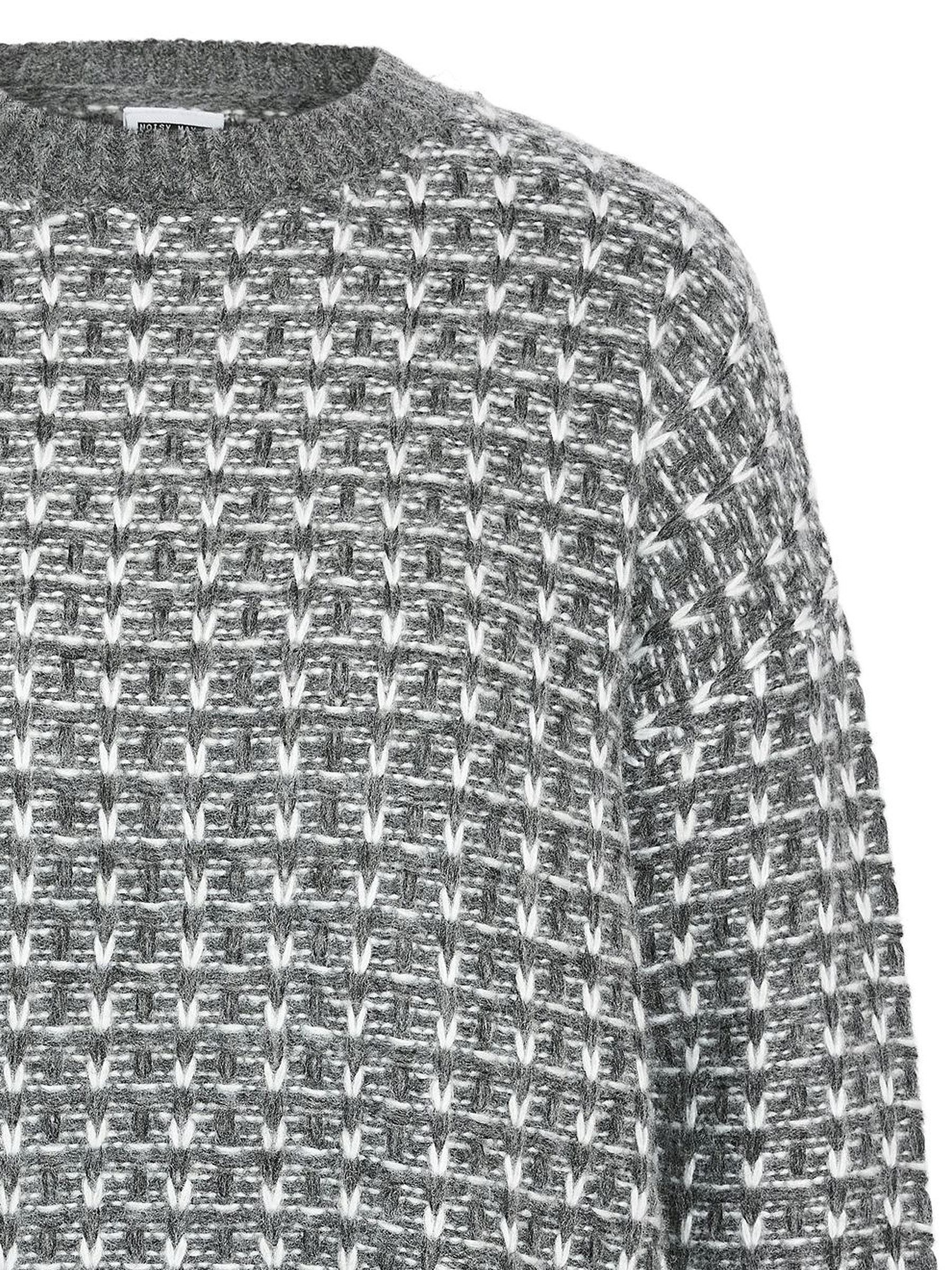 Noisy May Gemusterter Strickpullover mit Rundhalsausschnitt – Grau, Bild 2