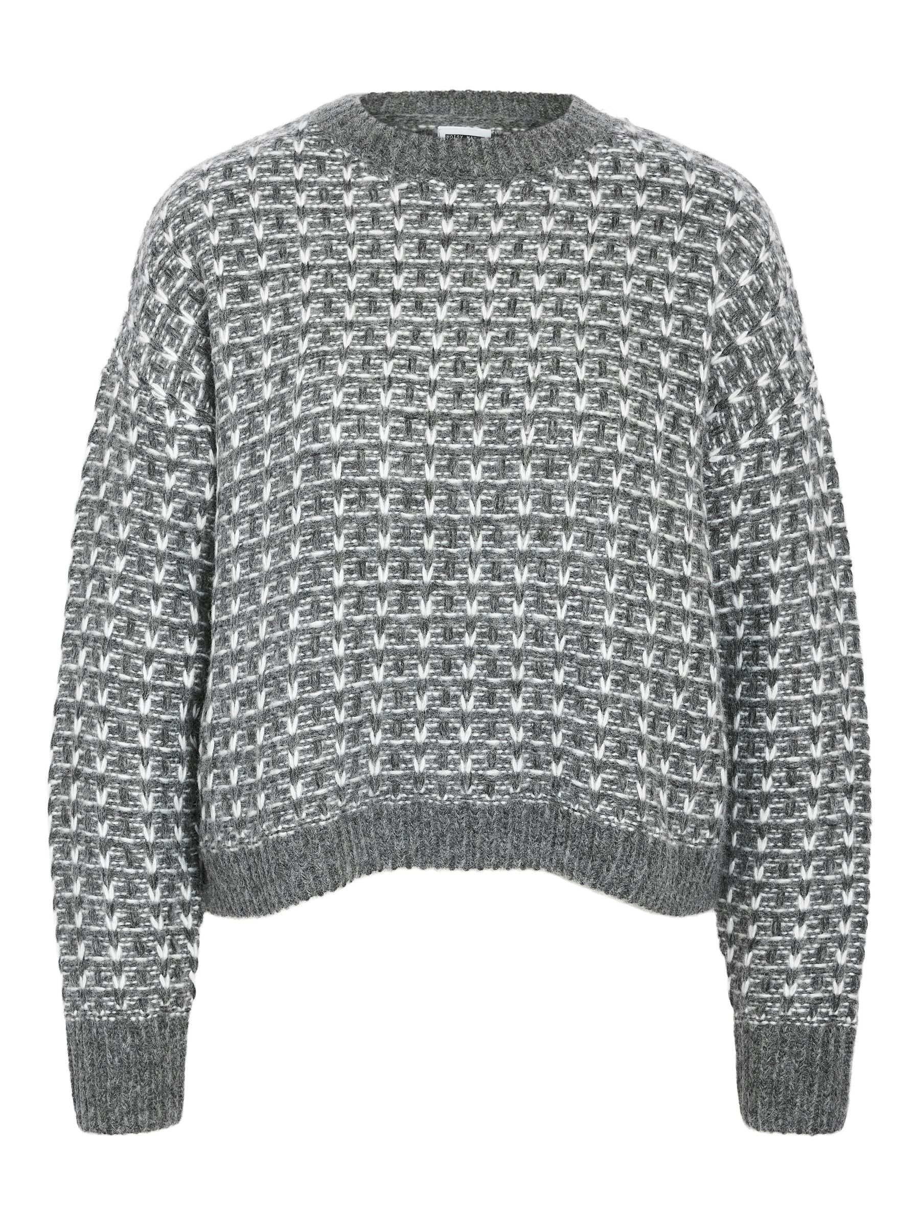 Noisy May Gemusterter Strickpullover mit Rundhalsausschnitt – Grau, Bild 1