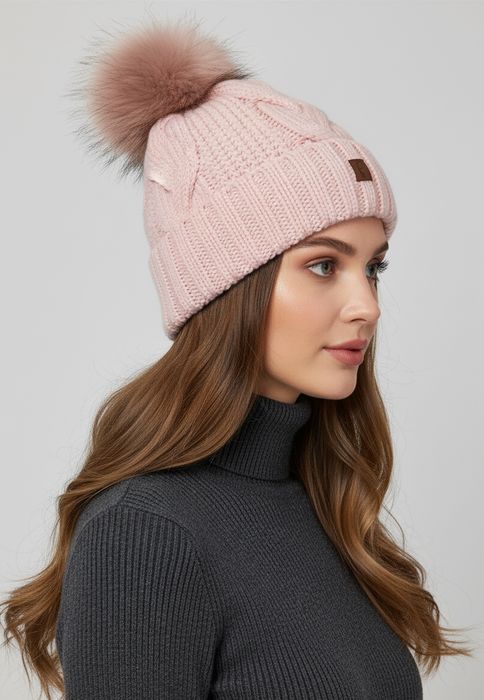 Faera Weiche und warme Strickmütze für kalte Wintertage, Farbe: Rosa