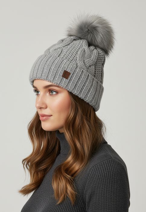 Weiche und warme Strickmütze für kalte Wintertage, Farbe: Grau