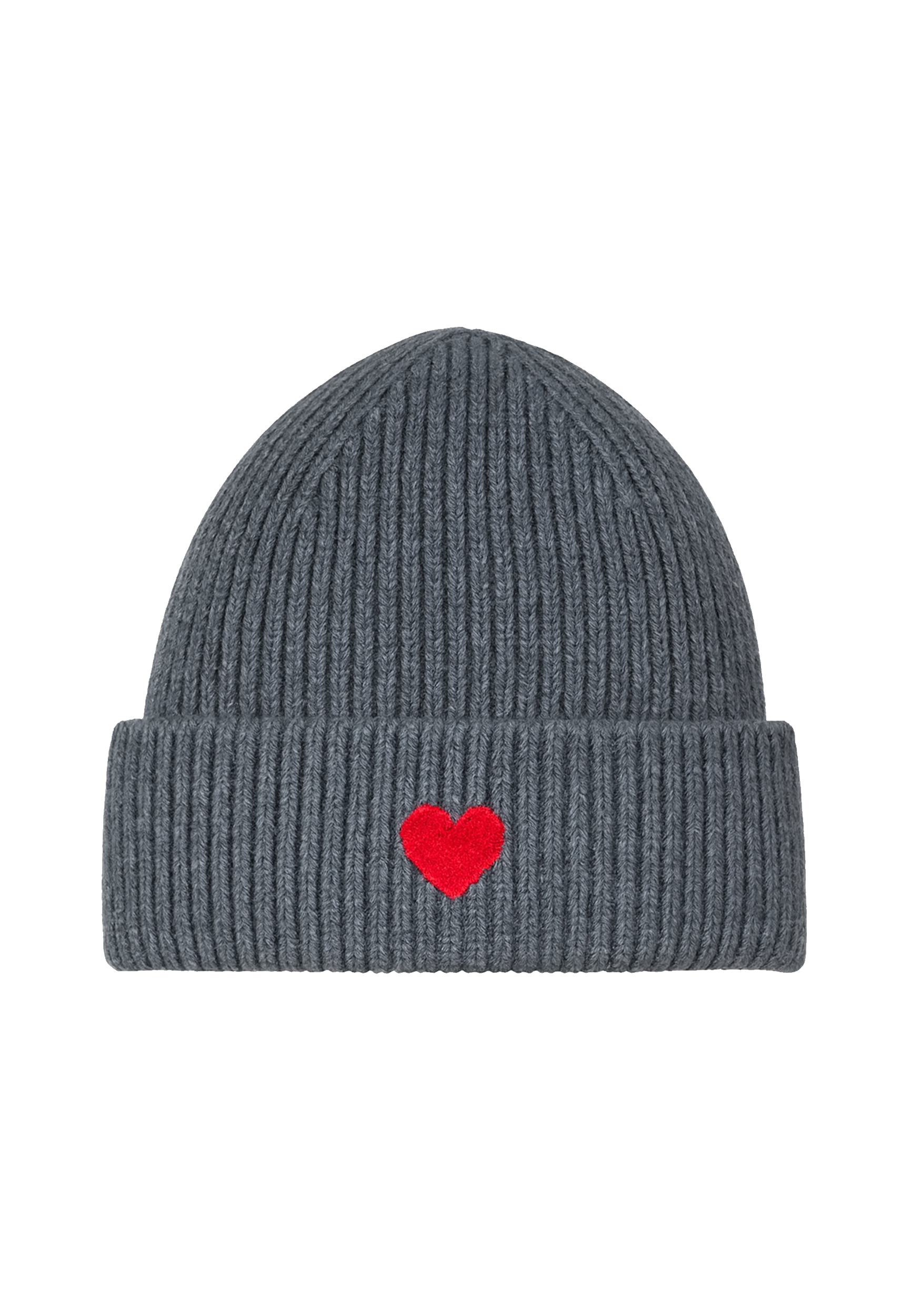 Gemusterte Strickmütze mit Rippbündchen dezenter Stickerei Gemusterte Strickmütze mit Rippbündchen dezenter Stickerei