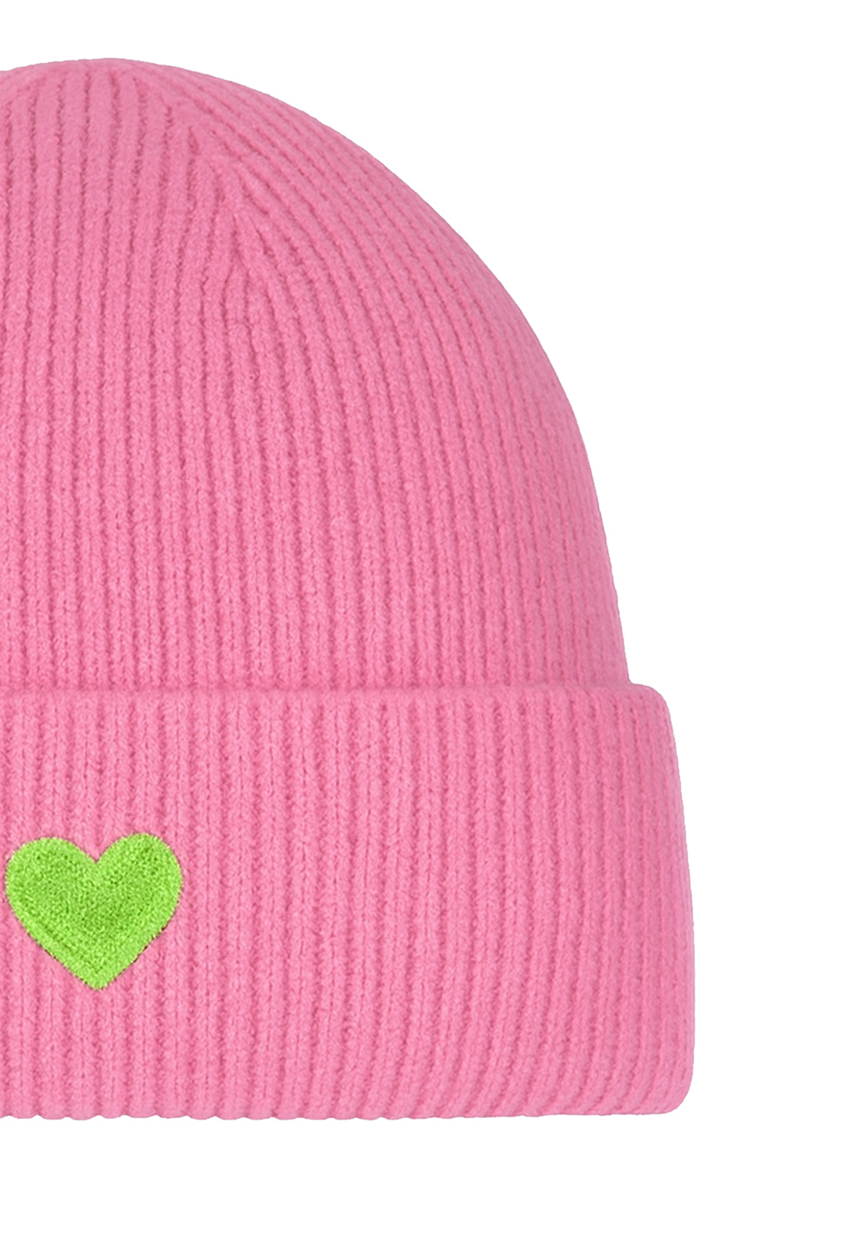 Gemusterte Strickmütze mit Rippbündchen dezenter Stickerei Gemusterte Strickmütze mit Rippbündchen dezenter Stickerei
