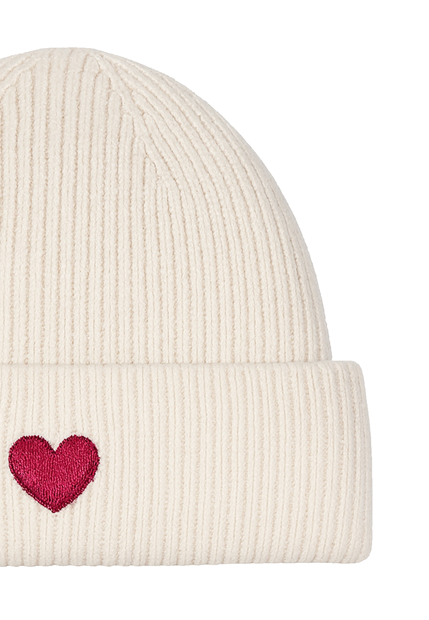 Gemusterte Strickmütze mit Rippbündchen dezenter Stickerei Gemusterte Strickmütze mit Rippbündchen dezenter Stickerei
