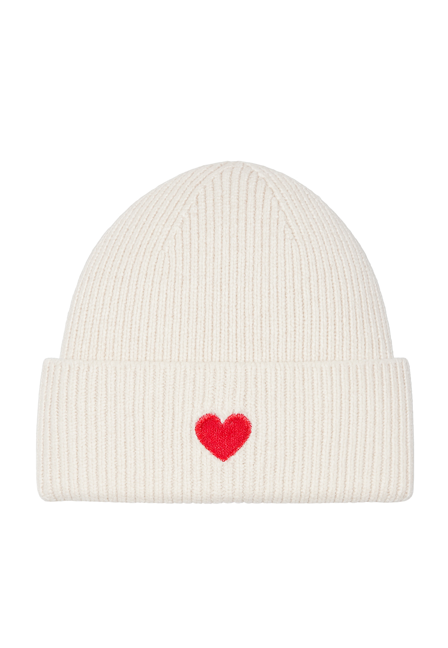 Gemusterte Strickmütze mit Rippbündchen dezenter Stickerei Gemusterte Strickmütze mit Rippbündchen dezenter Stickerei