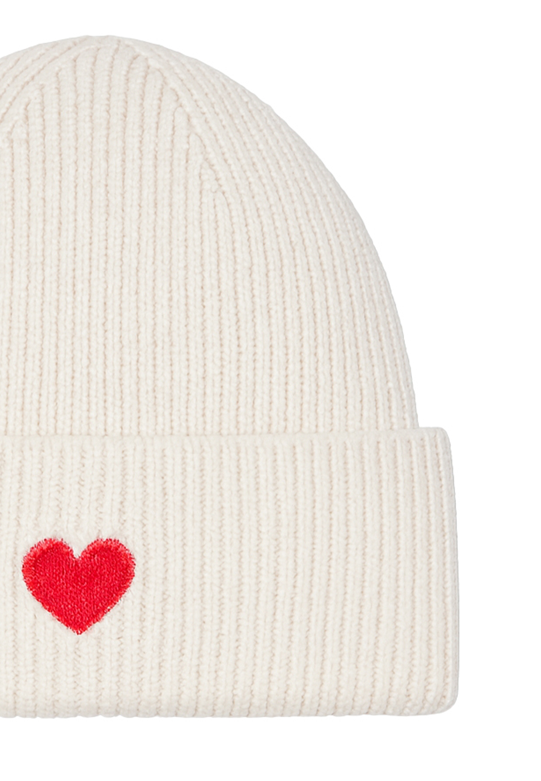 Gemusterte Strickmütze mit Rippbündchen dezenter Stickerei Gemusterte Strickmütze mit Rippbündchen dezenter Stickerei