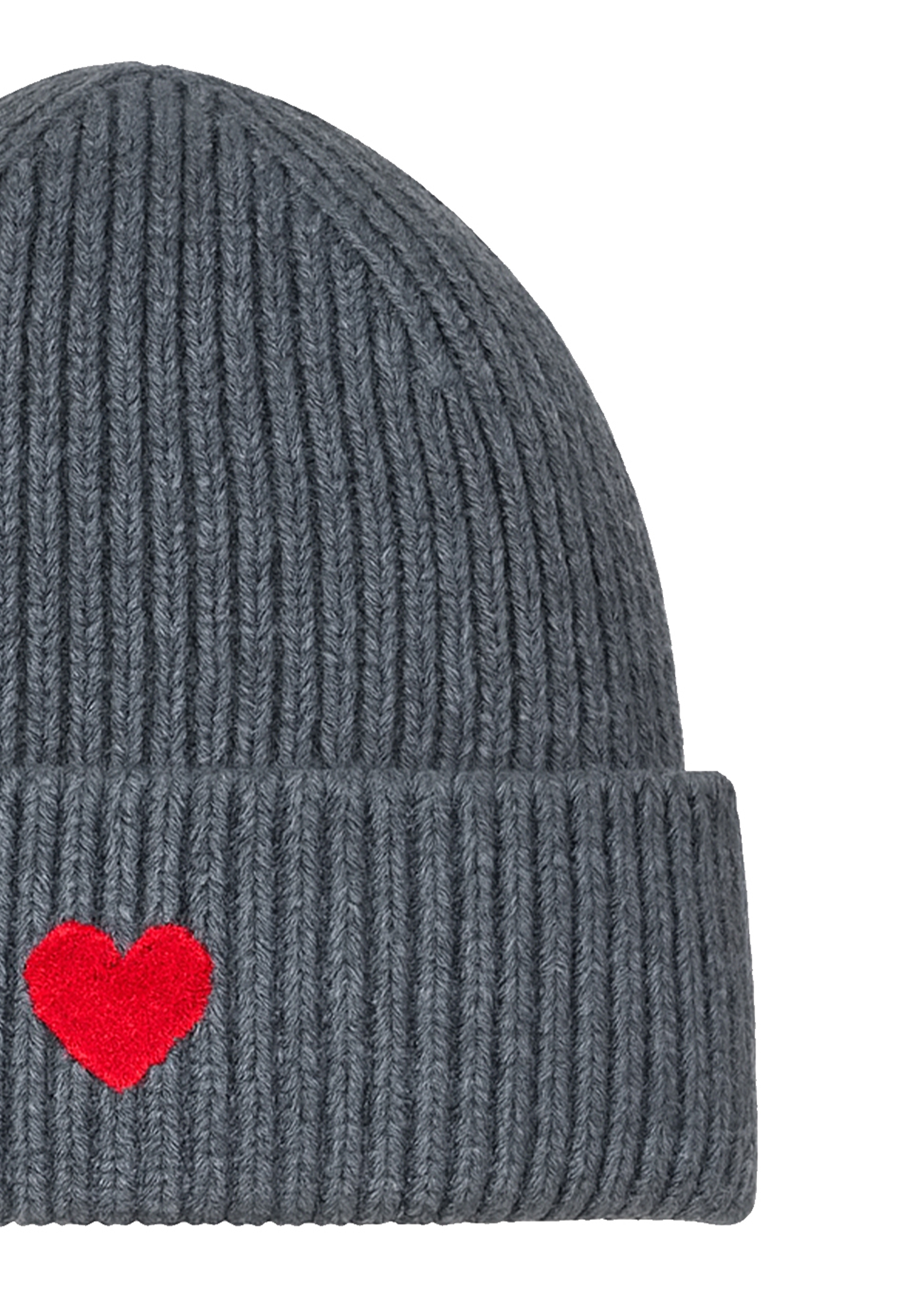 Gemusterte Strickmütze mit Rippbündchen dezenter Stickerei Gemusterte Strickmütze mit Rippbündchen dezenter Stickerei