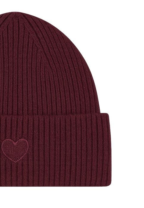 Faera Gemusterte Strickmütze mit Rippbündchen dezenter Stickerei – Weinrot, Bild 3