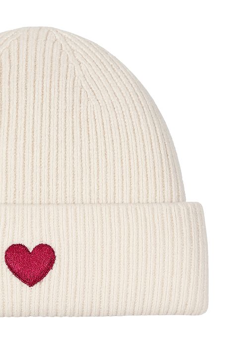 Faera Gemusterte Strickmütze mit Rippbündchen dezenter Stickerei – Beige, Bild 3