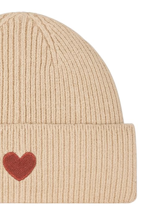Faera Gemusterte Strickmütze mit Rippbündchen dezenter Stickerei – Braun, Bild 3
