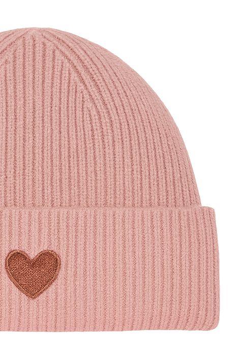 Faera Gemusterte Strickmütze mit Rippbündchen dezenter Stickerei – Rosa, Bild 3