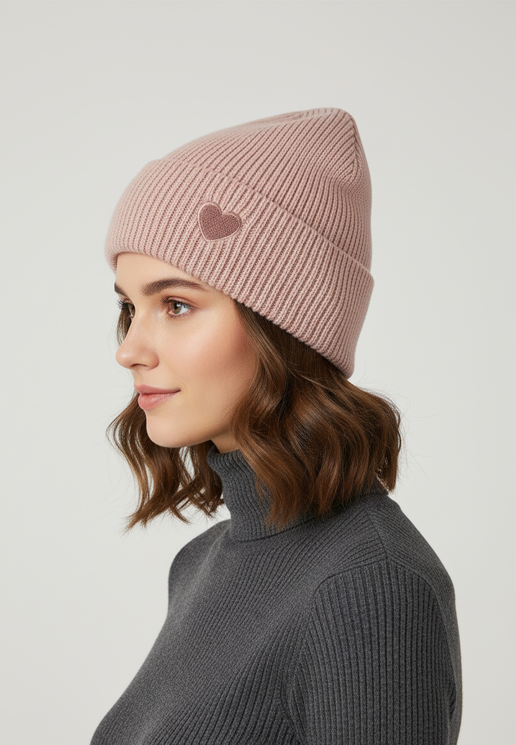 Faera Gemusterte Strickmütze mit Rippbündchen dezenter Stickerei – Rosa, Bild 2