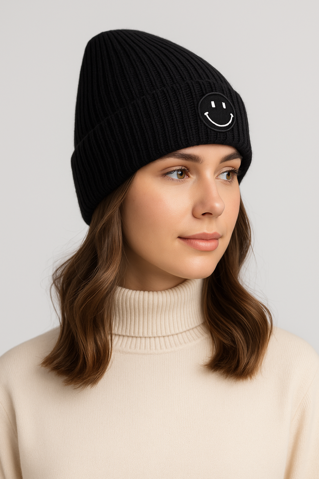 Strickmütze mit Smiley-Stickerei Strickmütze mit Smiley-Stickerei
