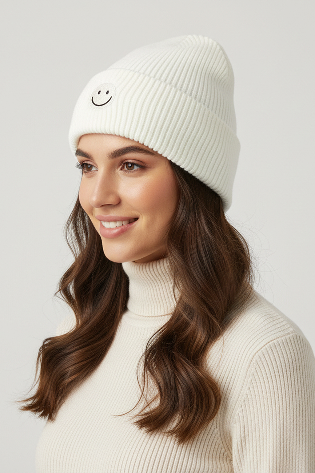 Strickmütze mit Smiley-Stickerei Strickmütze mit Smiley-Stickerei