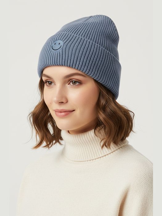 Faera Strickmütze mit Smiley-Stickerei – Blau, Bild 3