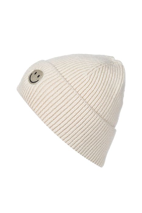 Faera Strickmütze mit Smiley-Stickerei, Farbe: Beige