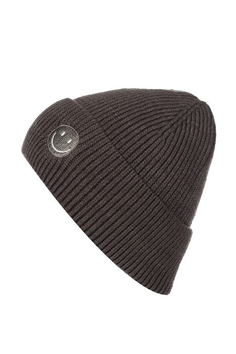 Faera Strickmütze mit Smiley-Stickerei, Farbe: Khaki