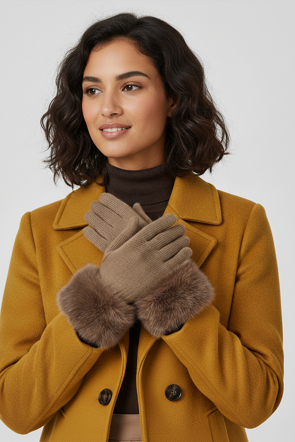 Faera Faera Elegante Damenhandschuhe Flauschig Weich – Braun, Bild 2