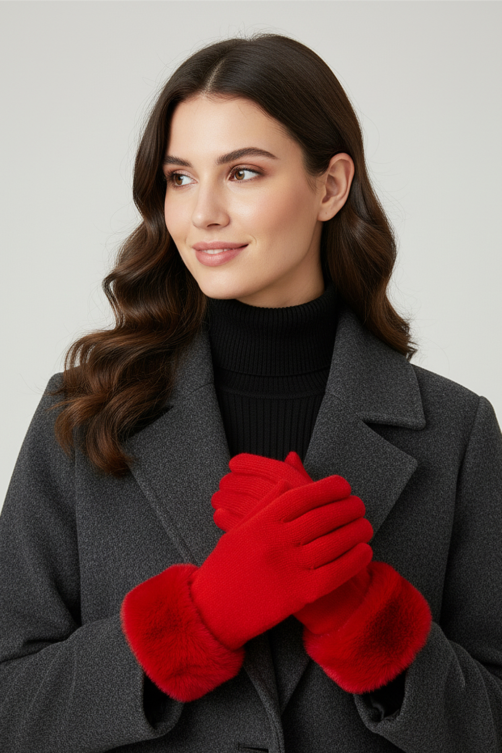 Faera Faera Elegante Damenhandschuhe Flauschig Weich – Rot, Bild 2