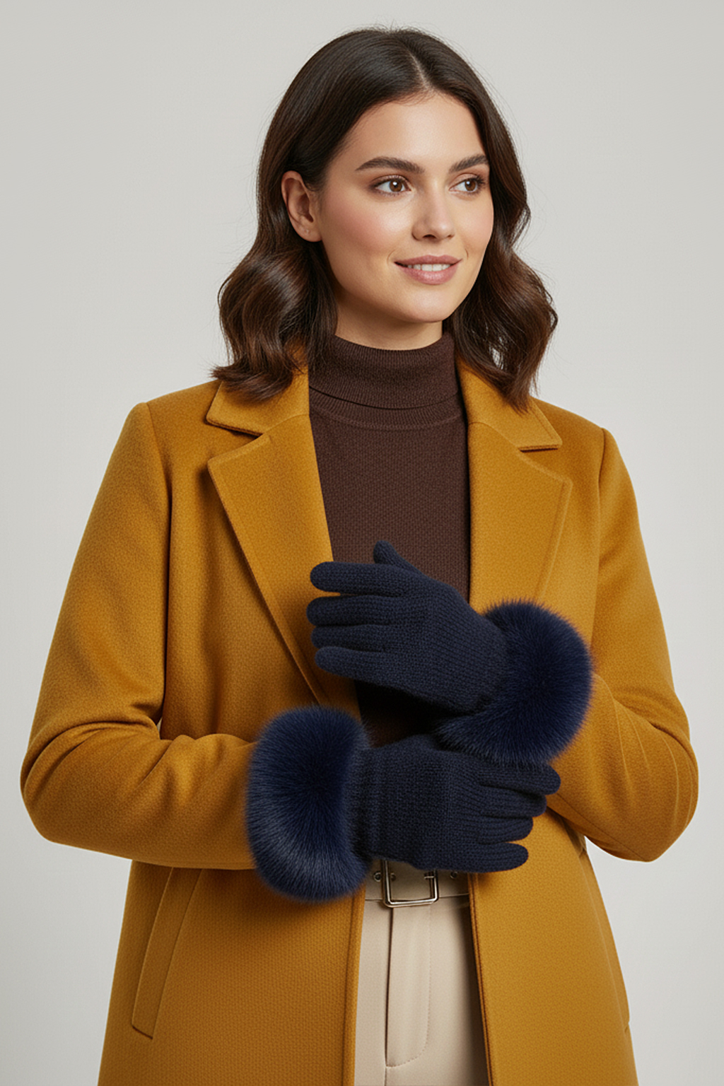 Faera Faera Elegante Damenhandschuhe Flauschig Weich – Navy, Bild 2