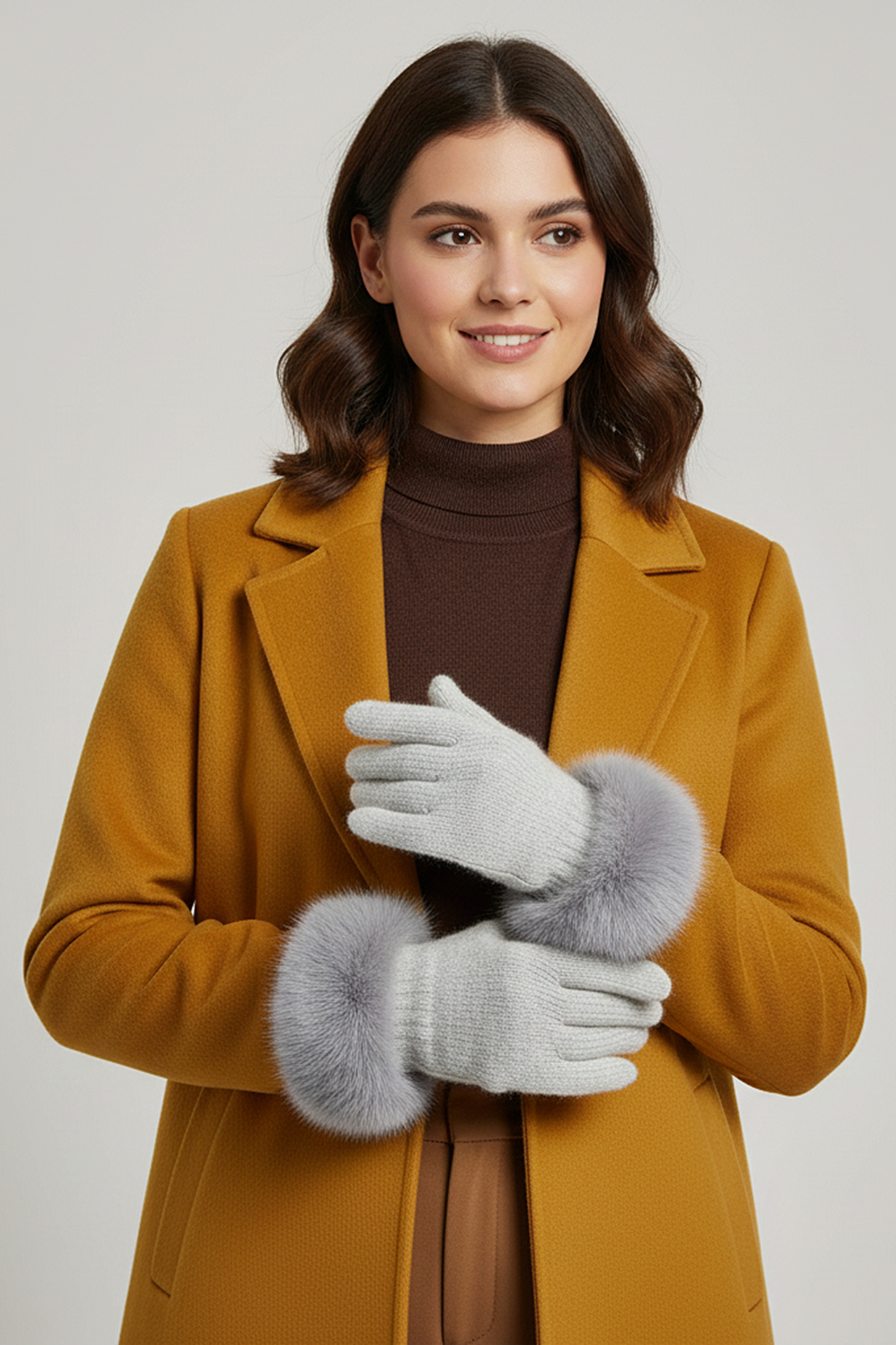 Faera Faera Elegante Damenhandschuhe Flauschig Weich – Hellgrau, Bild 2
