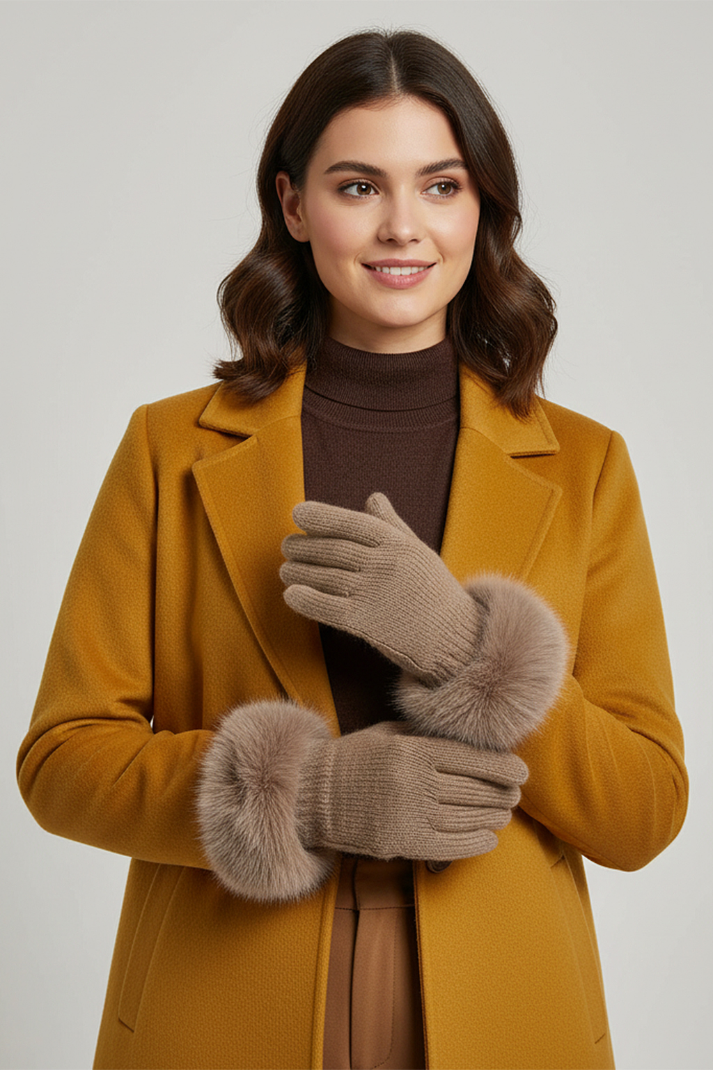 Faera Faera Elegante Damenhandschuhe Flauschig Weich – Braun, Bild 2
