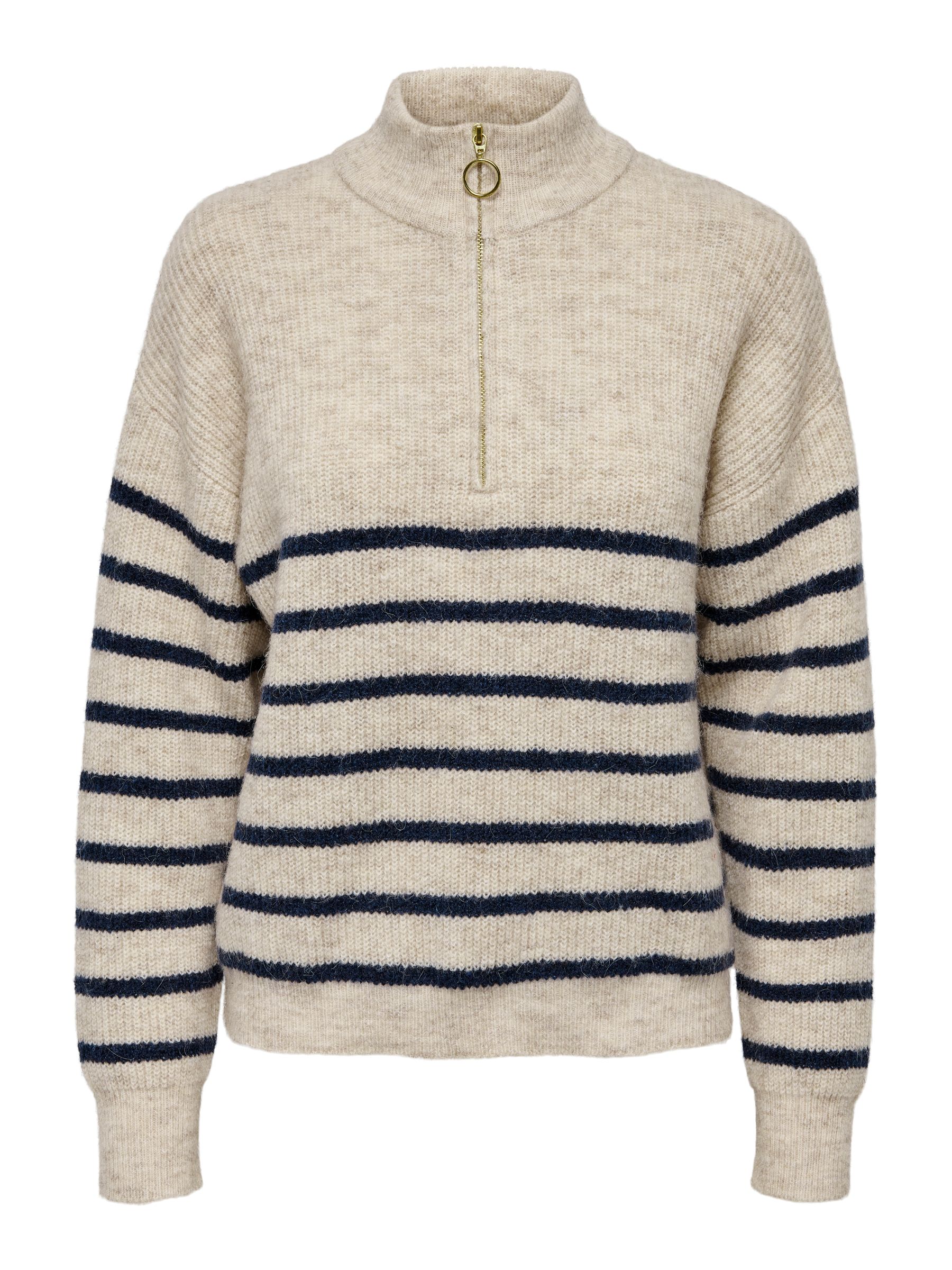 15282472_4143107.jpg Gestreifter Pullover mit Reißverschluss und Stehkragen