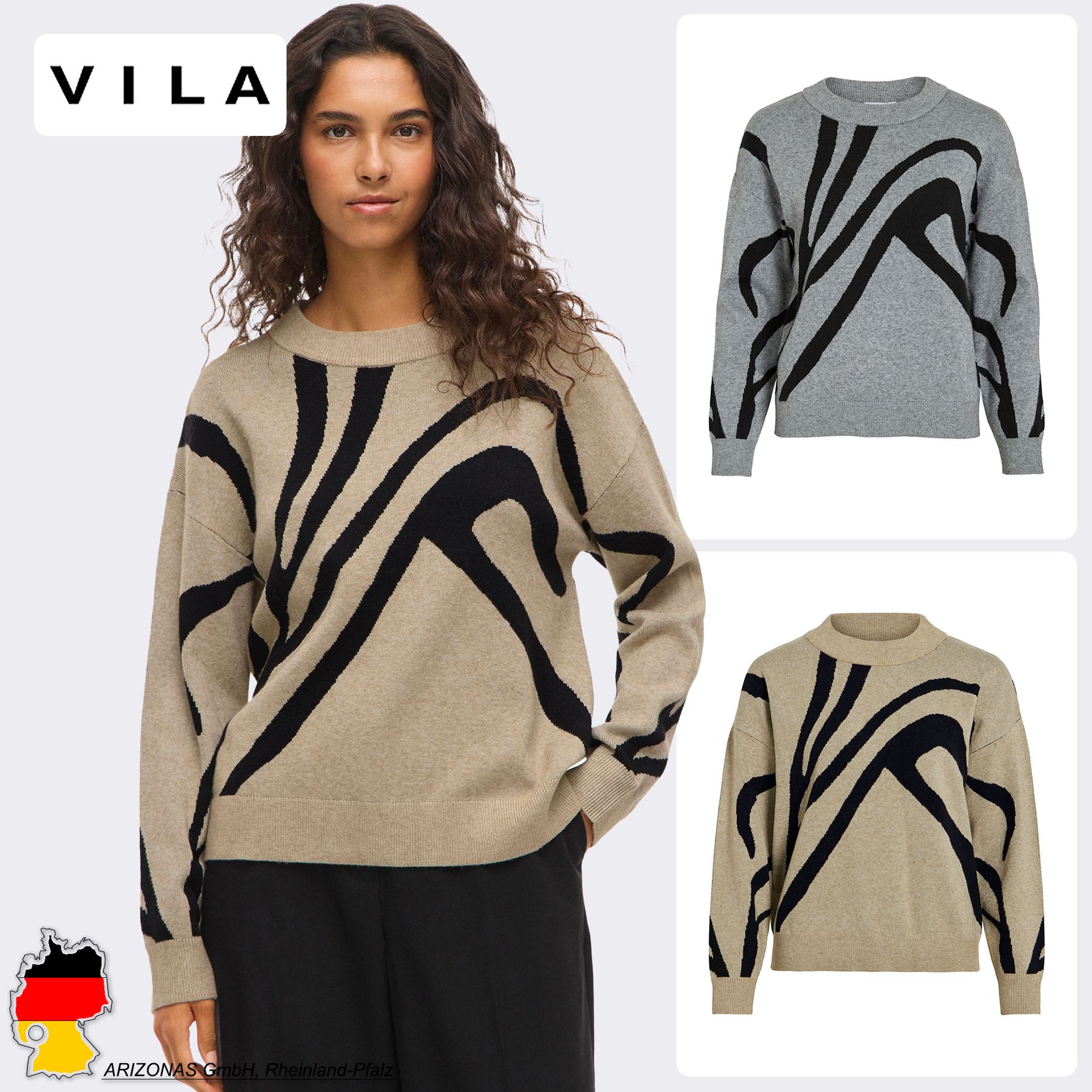 Vila VILA Moderner Pullover mit abstraktem grafischem Design – Braun, Bild 1