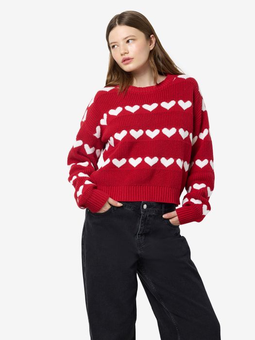 Noisy May NOISY MAY Pullover mit Herzmuster und Rundhalsausschnitt – Rot, Bild 4