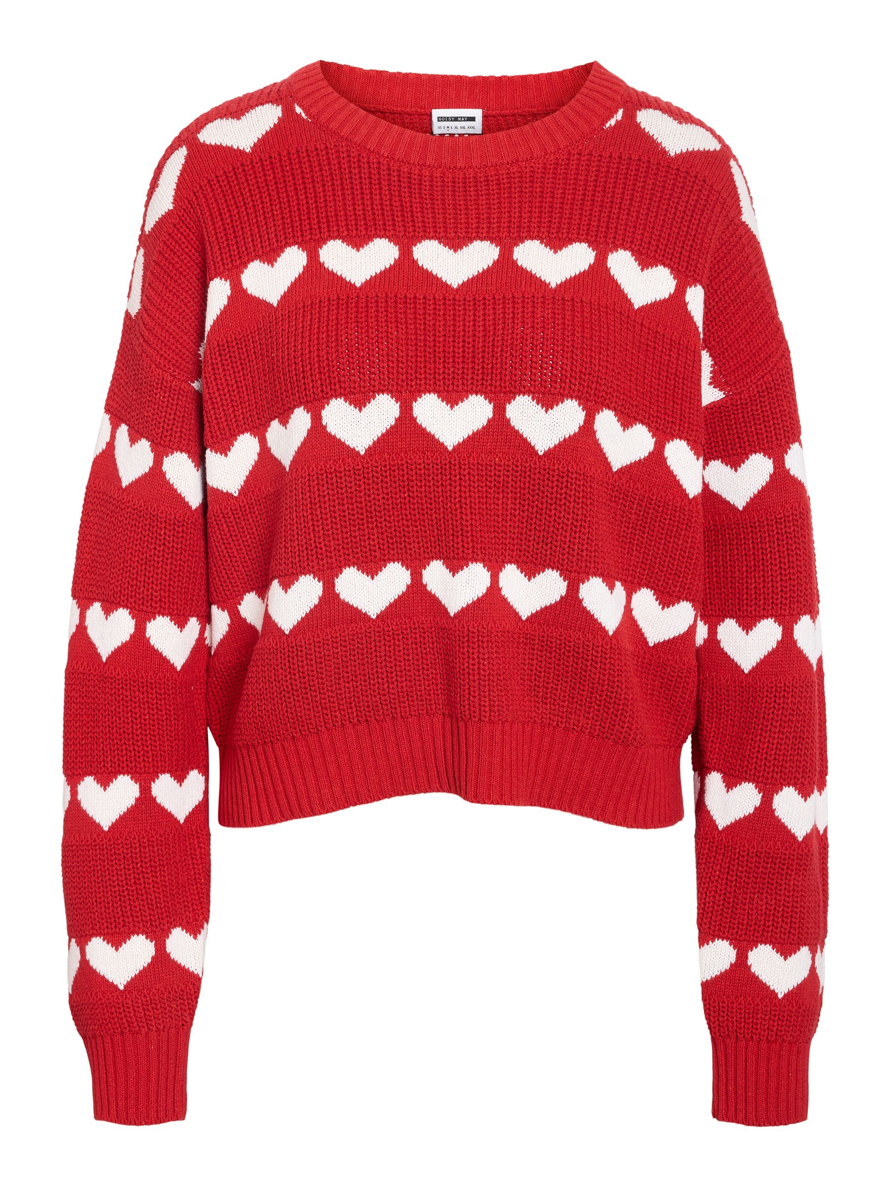 Noisy May NOISY MAY Pullover mit Herzmuster und Rundhalsausschnitt – Rot, Bild 1